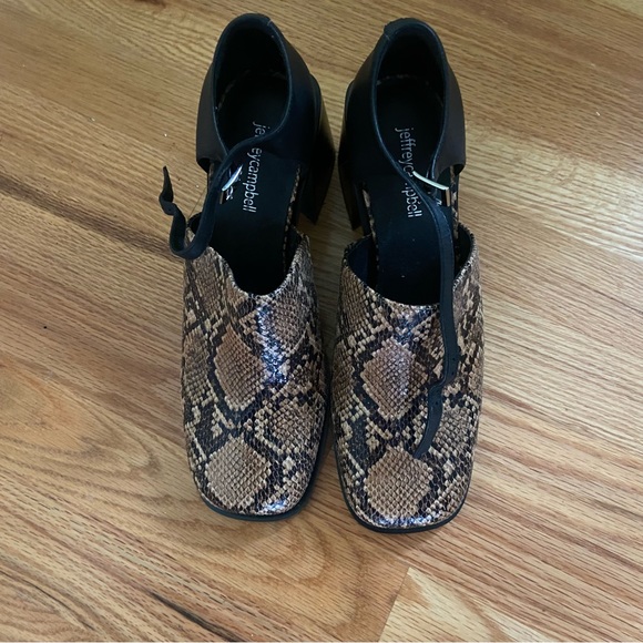 NWOT!!! Jeffrey Campbell Black Snake Print Leather Mary Janes with Block Heel- 9 - Picture 2 of 6
